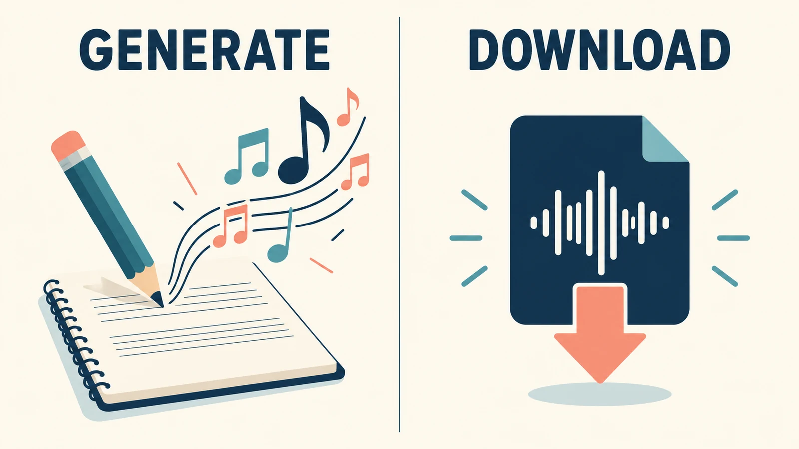 Generating music and downloading an audio file shown as two separate activities